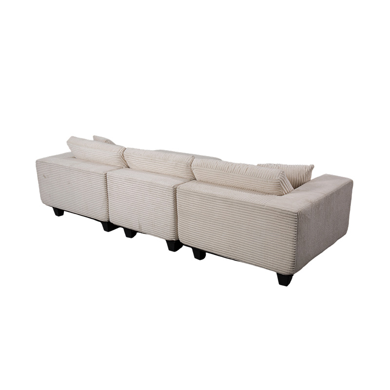 Modern Minimalist Tasarımlı Kirli Beyaz Kadife Büyük L Şekilli Köşe Kanepe
