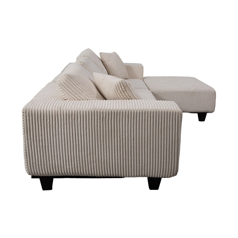 Modern Minimalist Tasarımlı Kirli Beyaz Kadife Büyük L Şekilli Köşe Kanepe