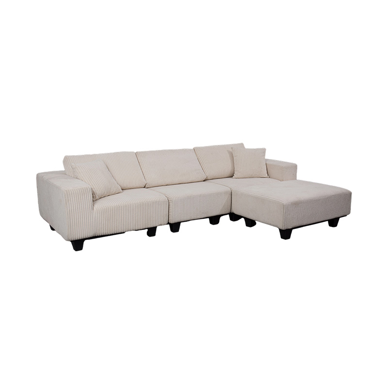 Modern Minimalist Tasarımlı Kirli Beyaz Kadife Büyük L Şekilli Köşe Kanepe