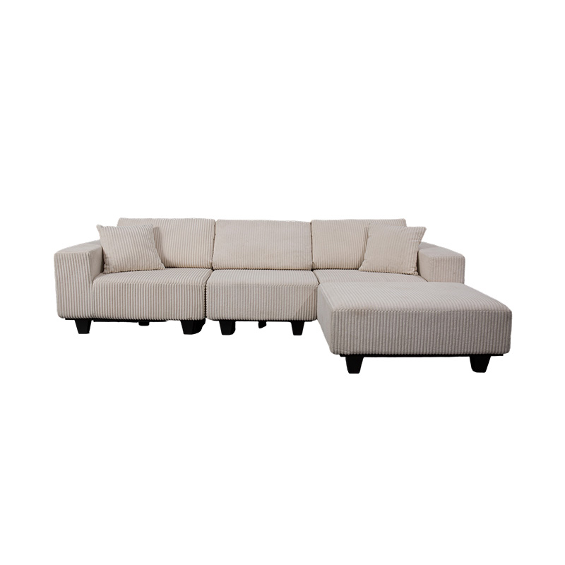 Modern Minimalist Tasarımlı Kirli Beyaz Kadife Büyük L Şekilli Köşe Kanepe